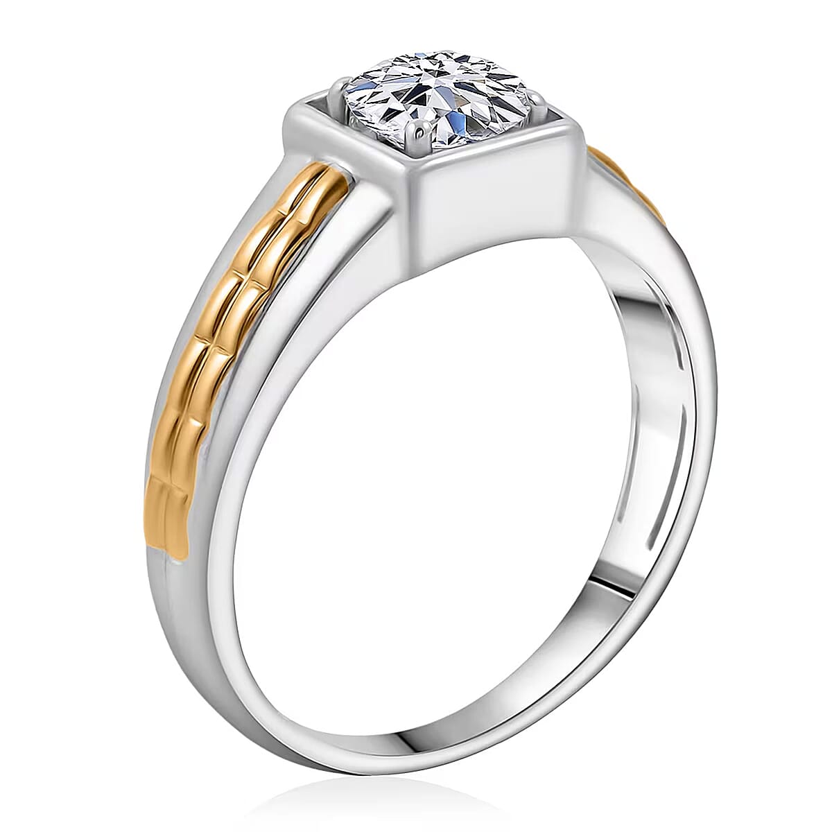 IGI Certified Luxuriant Lab Grown Diamond VS2 1.00 ctw Command Square Men's Ring in 10K White and Yellow Gold (Size 9.0) image number 7