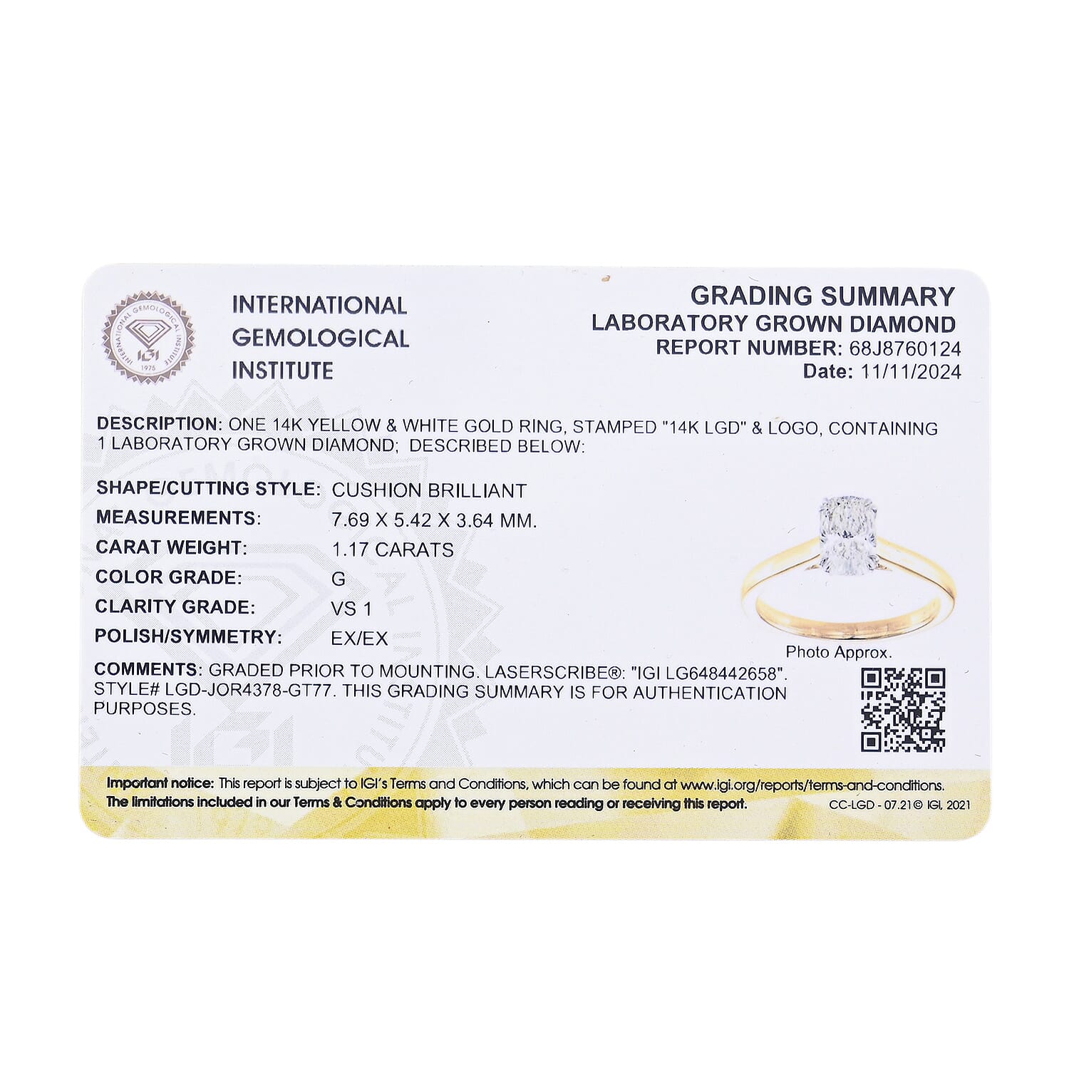 IGI Certified Luxuriant Lab Grown Diamond VS1 1.00 ctw Ring in 14K Yellow Gold (Size 10.0)