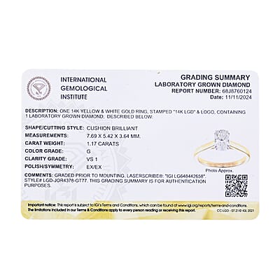 IGI Certified Luxuriant Lab Grown Diamond VS1 1.00 ctw Ring in 14K Yellow Gold (Size 10.0)