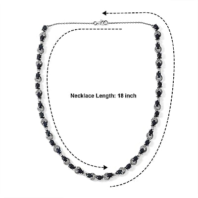 D'Joy Premium Blue Star Sapphire (DF) and White Zircon 29.00 ctw Necklace (18 Inches) in Rhodium Over Sterling Silver