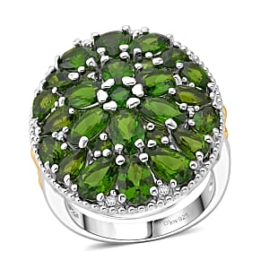 D'Joy Chrome Diopside and White Zircon 8.65 ctw Ring in 18K Vermeil YG and Rhodium Over Sterling Silver (Size 10.0)