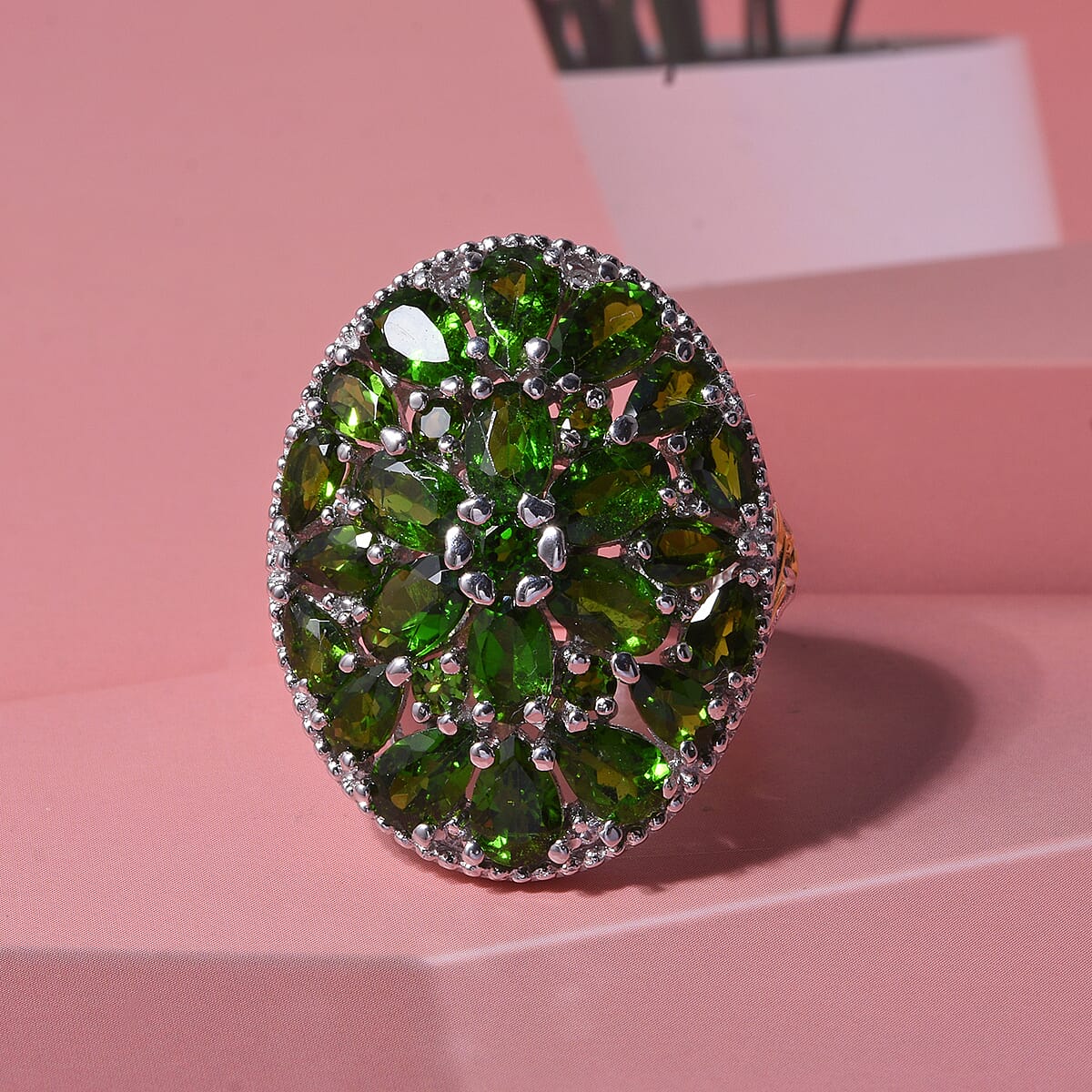 D'Joy Chrome Diopside and White Zircon 8.65 ctw Ring in 18K Vermeil YG and Rhodium Over Sterling Silver (Size 10.0) image number 1