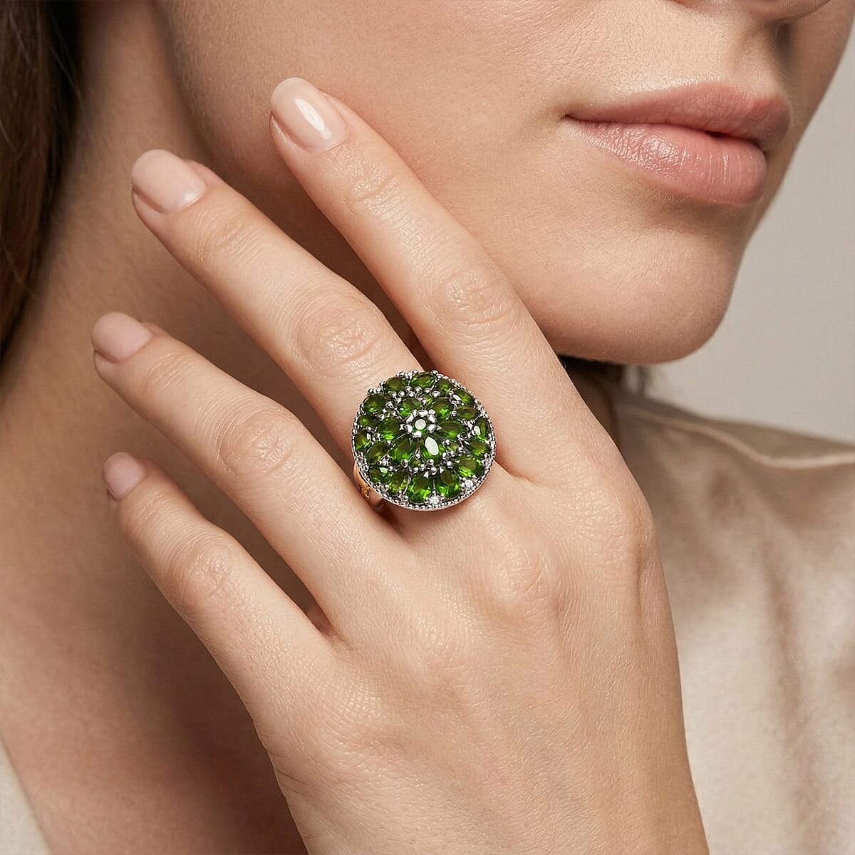 D'Joy Chrome Diopside and White Zircon 8.65 ctw Ring in 18K Vermeil YG and Rhodium Over Sterling Silver (Size 10.0) image number 2