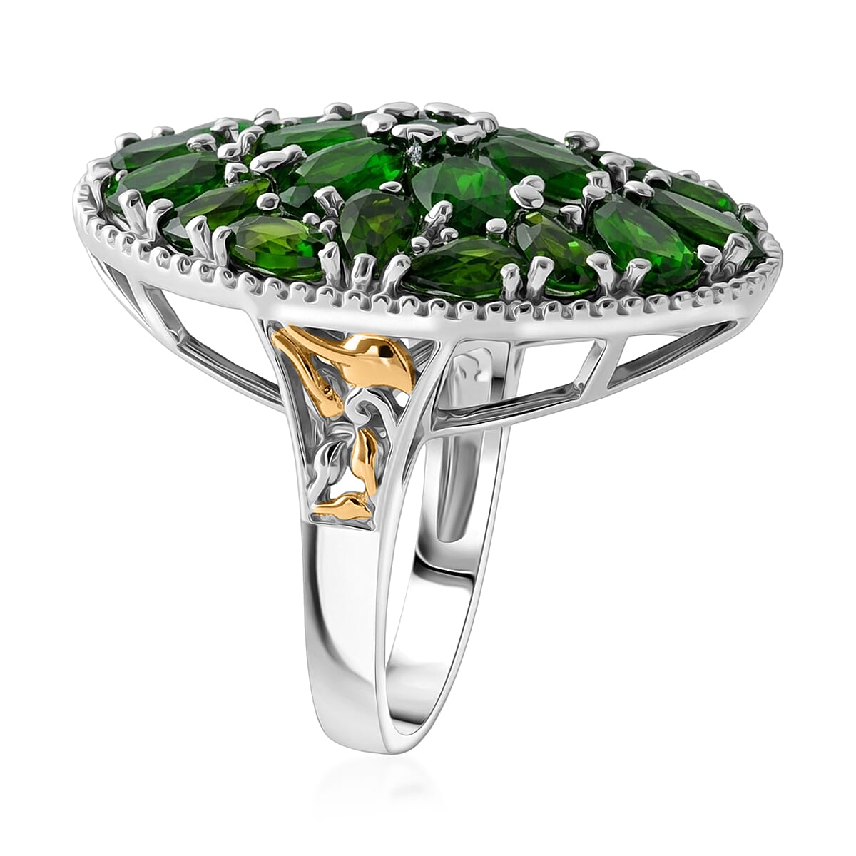 D'Joy Chrome Diopside and White Zircon 8.65 ctw Ring in 18K Vermeil YG and Rhodium Over Sterling Silver (Size 10.0) image number 3