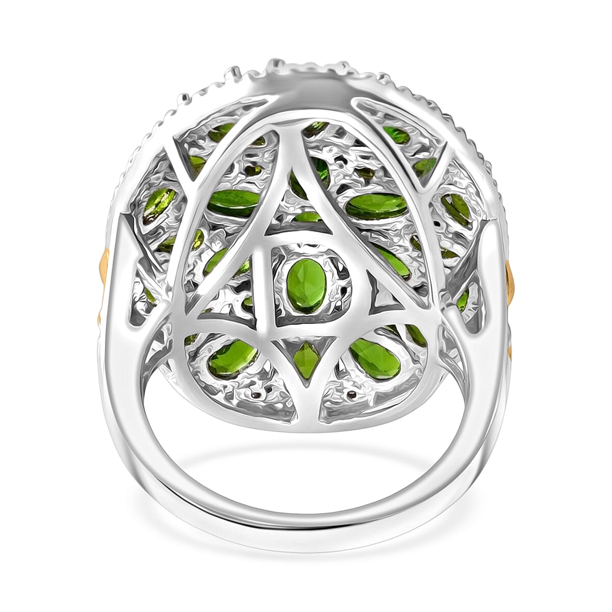 D'Joy Chrome Diopside and White Zircon 8.65 ctw Ring in 18K Vermeil YG and Rhodium Over Sterling Silver (Size 10.0)