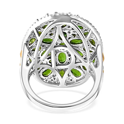 D'Joy Chrome Diopside and White Zircon 8.65 ctw Ring in 18K Vermeil YG and Rhodium Over Sterling Silver (Size 10.0)