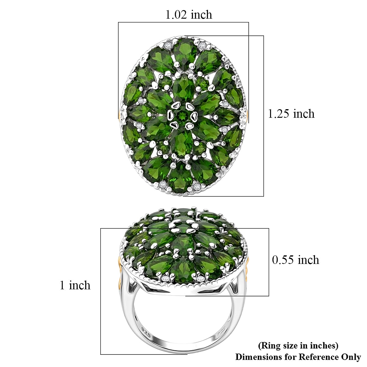 D'Joy Chrome Diopside and White Zircon 8.65 ctw Ring in 18K Vermeil YG and Rhodium Over Sterling Silver (Size 10.0) image number 5