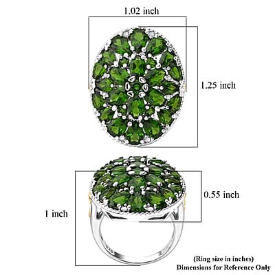 D'Joy Chrome Diopside and White Zircon 8.65 ctw Ring in 18K Vermeil YG and Rhodium Over Sterling Silver (Size 10.0)