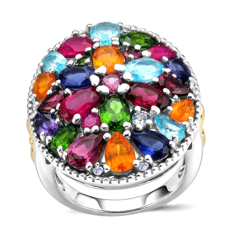 D'Joy Multi Gemstone 8.10 ctw Ring in 18K Vermeil YG and Rhodium Over Sterling Silver (Size 10.0)