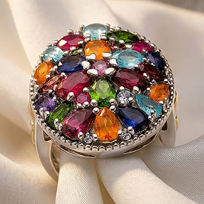 D'Joy Multi Gemstone 8.10 ctw Ring in 18K Vermeil YG and Rhodium Over Sterling Silver (Size 10.0)