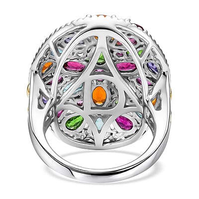 D'Joy Multi Gemstone 8.10 ctw Ring in 18K Vermeil YG and Rhodium Over Sterling Silver (Size 10.0)