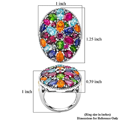 D'Joy Multi Gemstone 8.10 ctw Ring in 18K Vermeil YG and Rhodium Over Sterling Silver (Size 10.0)