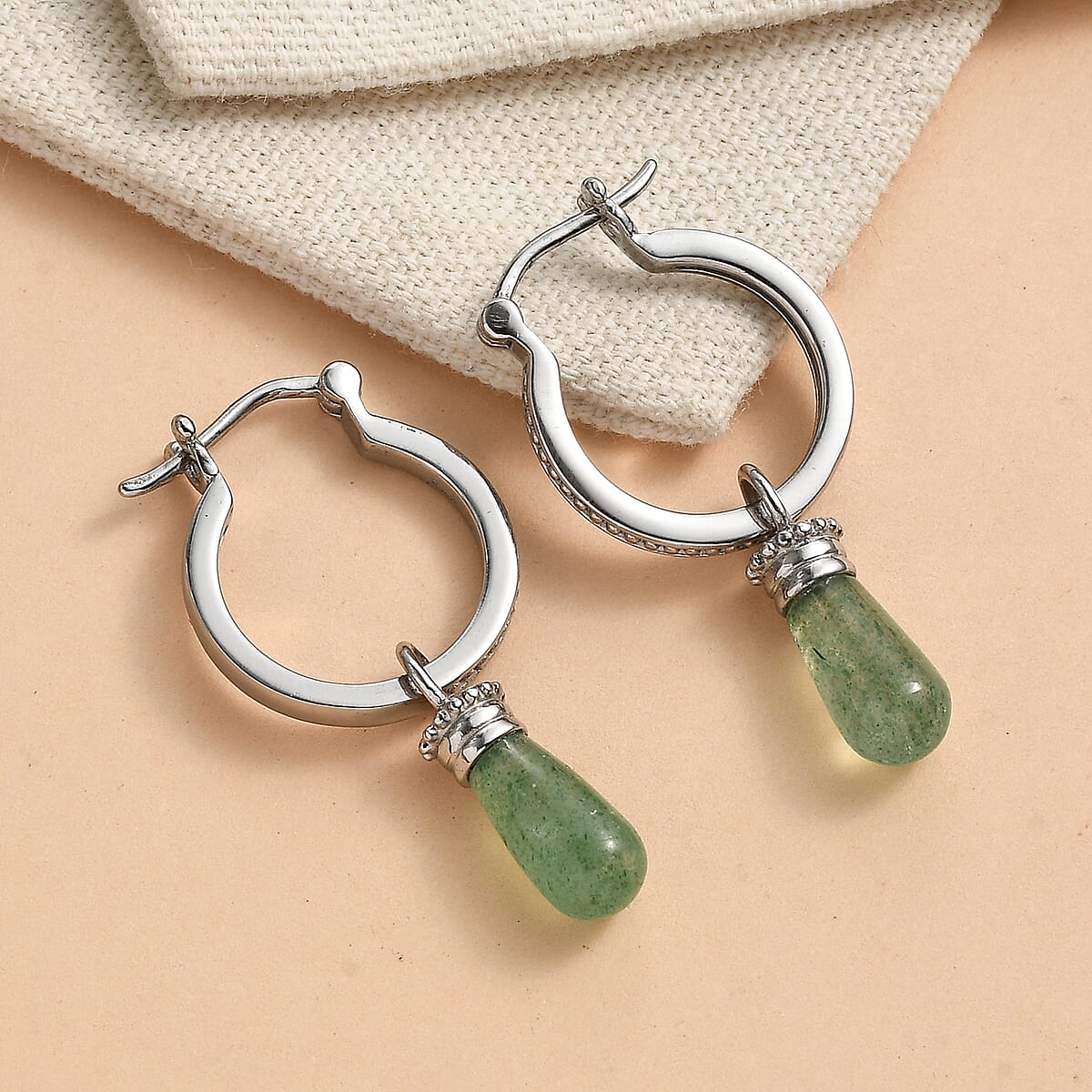 EverTrue Green Aventurine 6.80 ctw Earrings in Stainless Steel image number 1