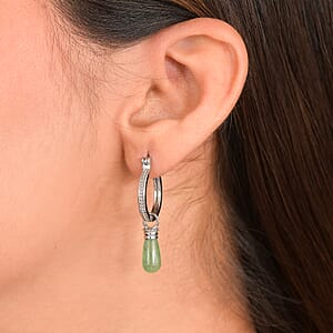 EverTrue Green Aventurine 6.80 ctw Earrings in Stainless Steel