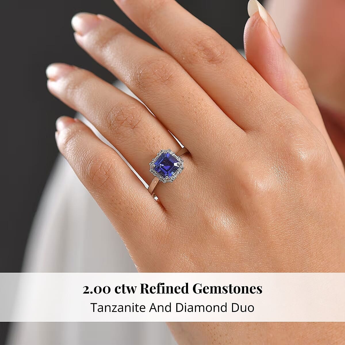 Certified & Appraised Rhapsody AAAA Tanzanite, Diamond Asscher Cut Ring in 950 Platinum 2.00 ctw (Size 5.0) image number 1