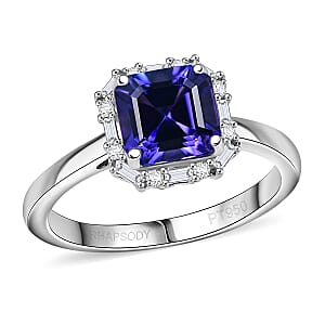 Doorbuster Certified & Appraised Rhapsody Asscher Cut AAAA Tanzanite and E-F VS Diamond 2.00 ctw Ring in 950 Platinum (Size 6.0) 5.70 Grams
