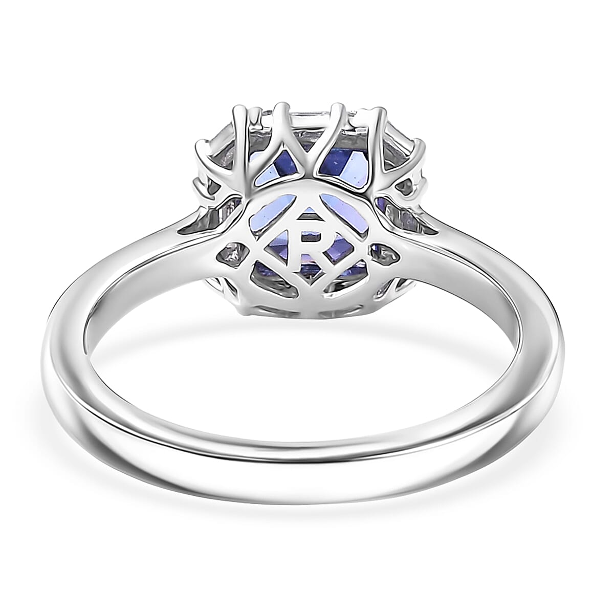 Doorbuster Certified & Appraised Rhapsody Asscher Cut AAAA Tanzanite and E-F VS Diamond 2.00 ctw Ring in 950 Platinum (Size 6.0) 5.70 Grams image number 4