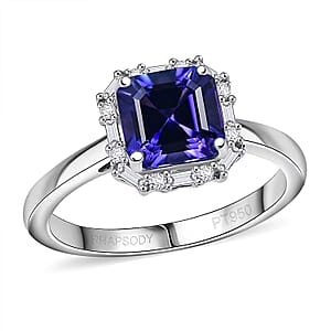 Doorbuster Certified & Appraised Rhapsody Asscher Cut AAAA Tanzanite and E-F VS Diamond 2.00 ctw Ring in 950 Platinum (Size 7.0) 5.70 Grams