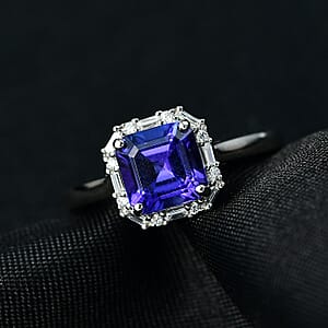 Certified Rhapsody Asscher Cut AAAA Tanzanite, Diamond Ring in 950 Platinum 2.00 ctw (Size 7.0)