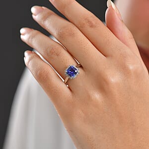 Certified Rhapsody Asscher Cut AAAA Tanzanite, Diamond Ring in 950 Platinum 2.00 ctw (Size 7.0)