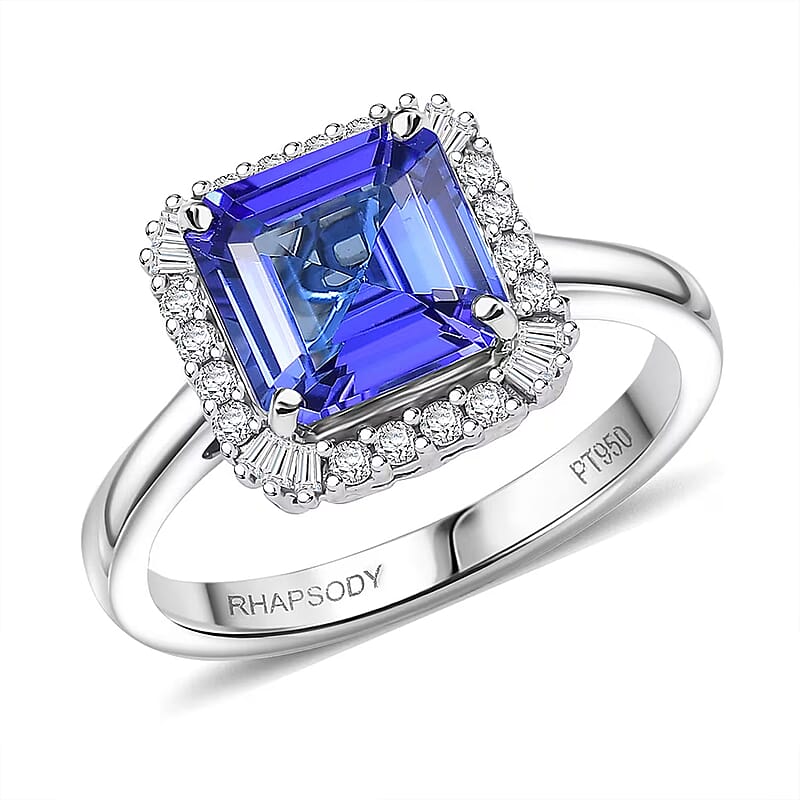 Certified & Appraised Rhapsody Asscher Cut AAAA Tanzanite, Diamond Ring in 950 Platinum 2.86 ctw (Size 10.0)