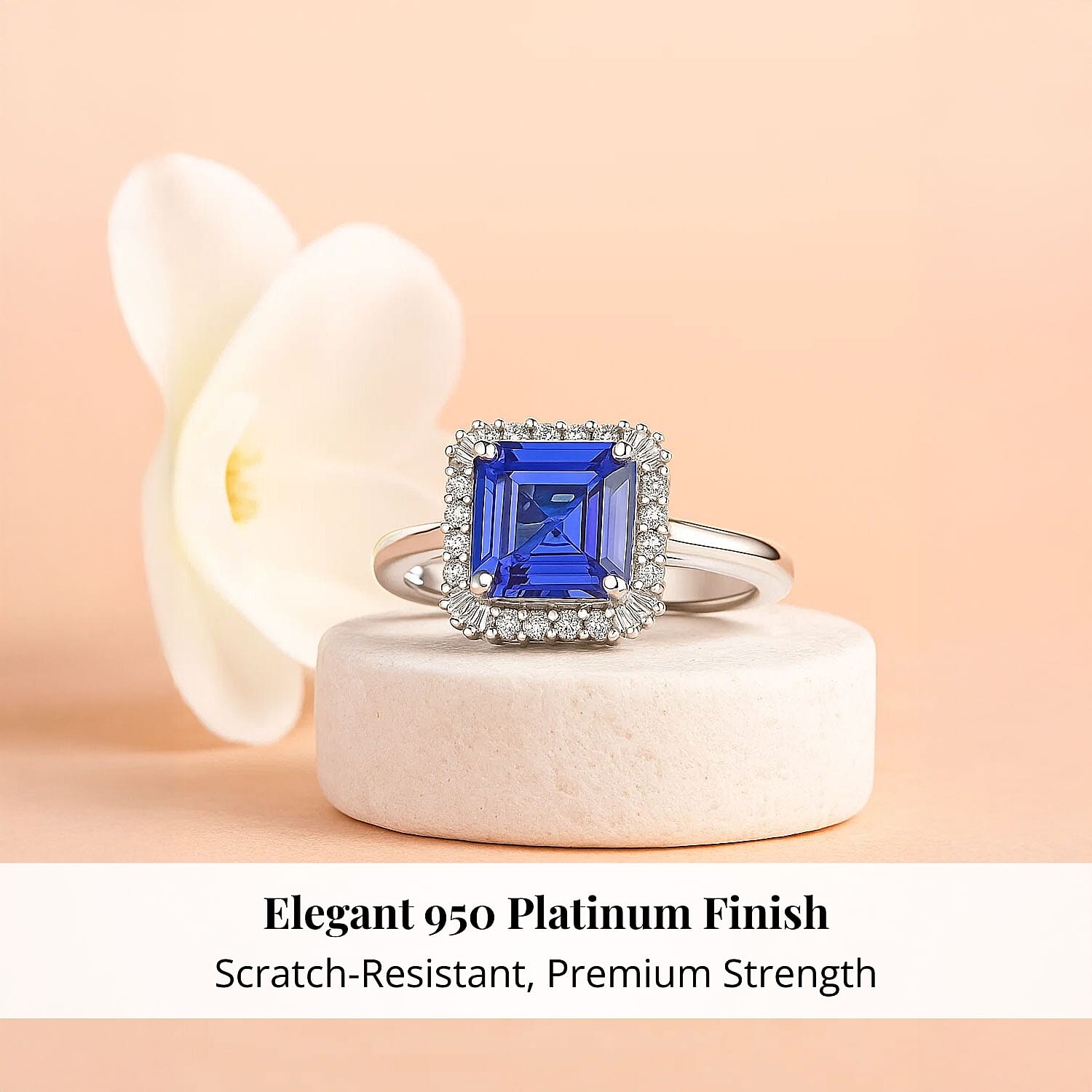 Certified & Appraised Rhapsody Asscher Cut AAAA Tanzanite, Diamond Ring in 950 Platinum 2.86 ctw (Size 10.0)