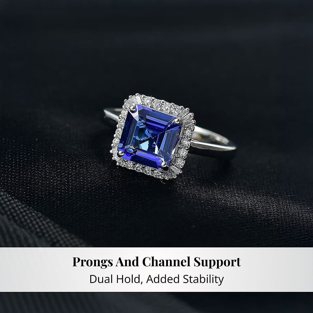 Certified & Appraised Rhapsody 950 Platinum Asscher Cut AAAA Tanzanite, Diamond (E-F, VS) (0.25 cts) Ring (Size 10.0) (5.80 g) 2.86 ctw image number 2
