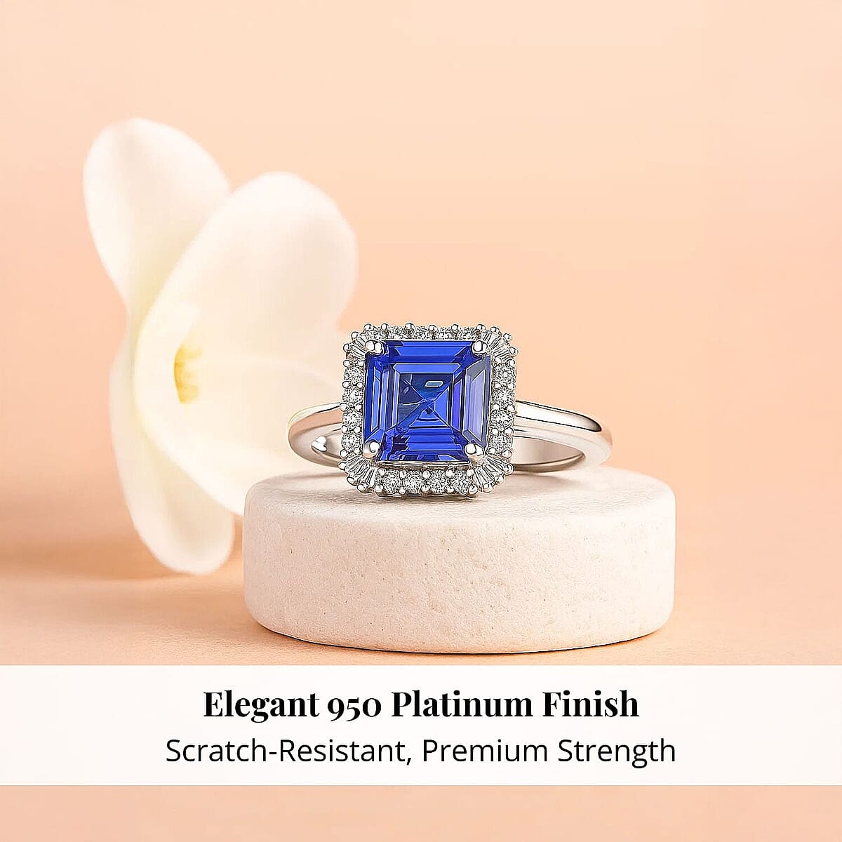 Certified & Appraised Rhapsody 950 Platinum Asscher Cut AAAA Tanzanite, Diamond (E-F, VS) (0.25 cts) Ring (Size 10.0) (5.80 g) 2.86 ctw image number 2