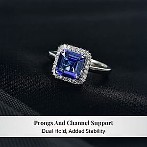 Certified Rhapsody Asscher Cut AAAA Tanzanite, Diamond Ring in 950 Platinum 2.86 ctw (Size 11.0)