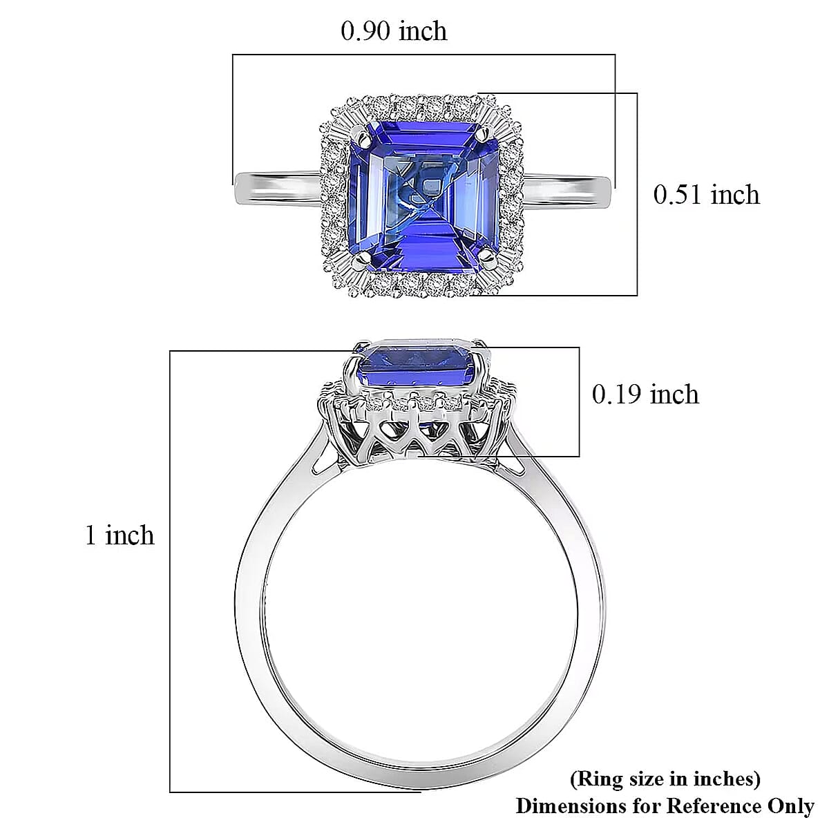 Certified Rhapsody Asscher Cut AAAA Tanzanite, Diamond Ring in 950 Platinum 2.86 ctw (Size 12.0) image number 5