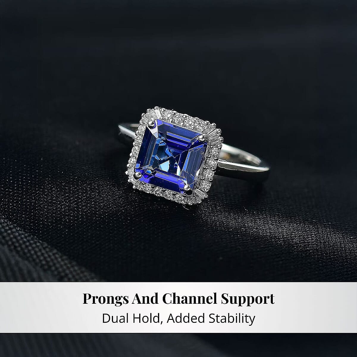 Certified Rhapsody AAAA Asscher Cut Tanzanite, Diamond Ring in 950 Platinum 2.86 ctw (Size 6.0) image number 3