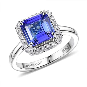 Certified Rhapsody AAAA Asscher Cut Tanzanite, Diamond Ring in 950 Platinum 2.86 ctw (Size 7.0)