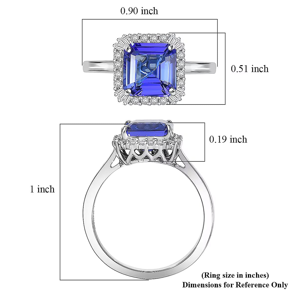 Certified Rhapsody AAAA Asscher Cut Tanzanite, Diamond Ring in 950 Platinum 2.86 ctw (Size 7.0) image number 5