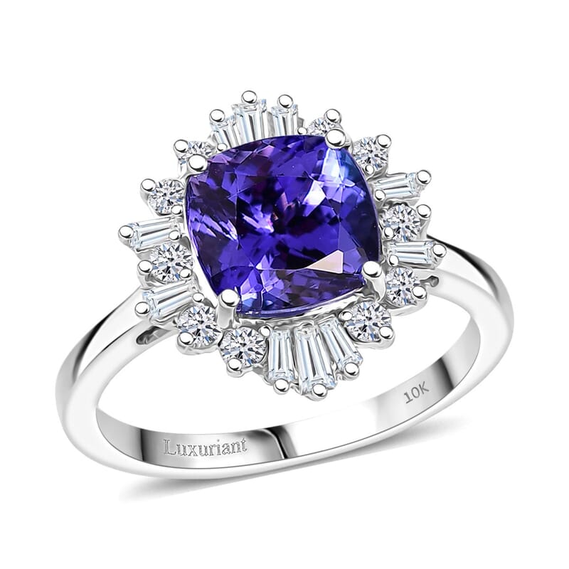Certified & Appraised AAA Tanzanite and Luxuriant Lab Grown Diamond G-H SI 2.75 ctw Ring in 10K White Gold (Size 10.0)