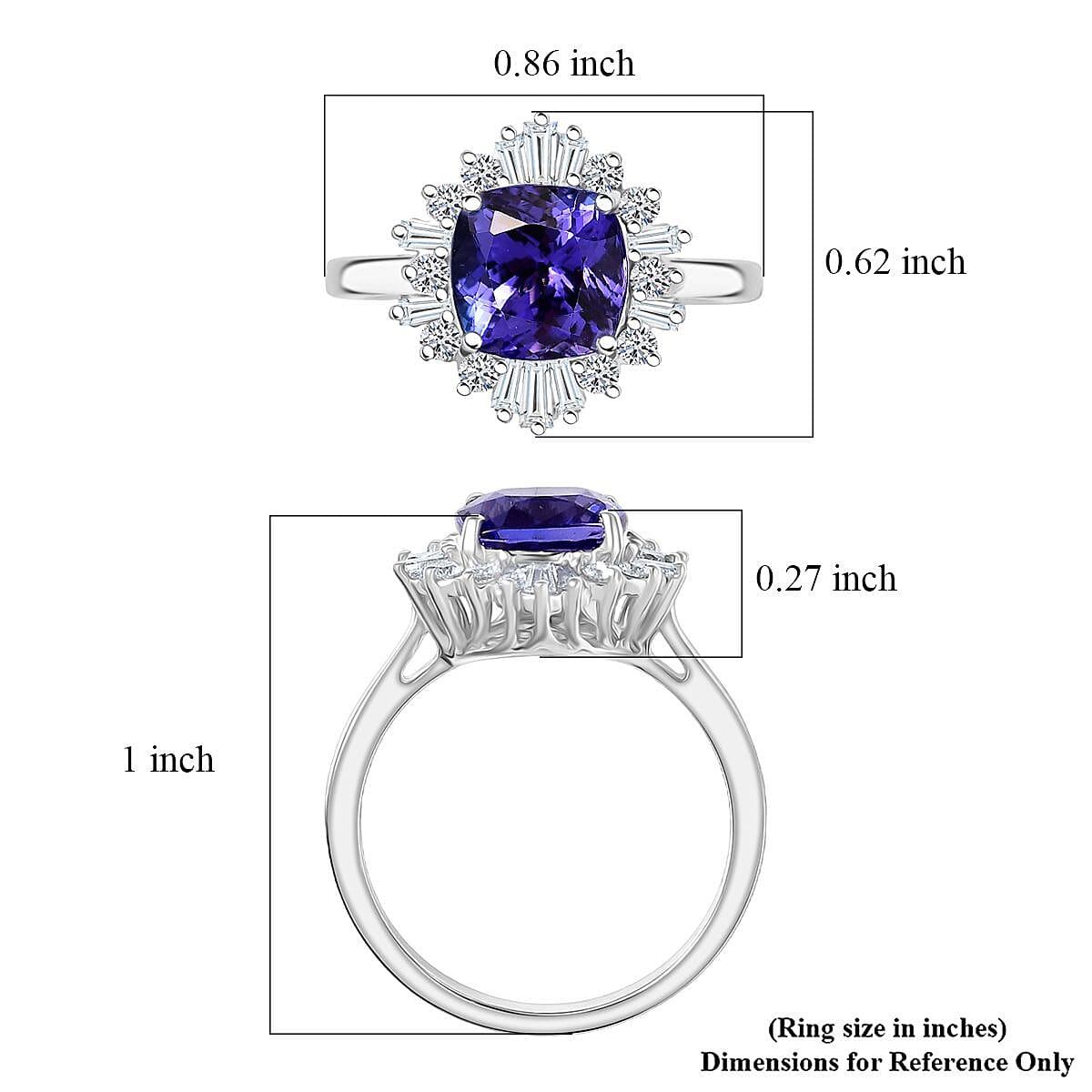 Doorbuster Certified and Appraised AAA Tanzanite and Luxuriant Lab Grown Diamond G-H SI 2.79 ctw Ring in 10K White Gold (Size 10.0) image number 5
