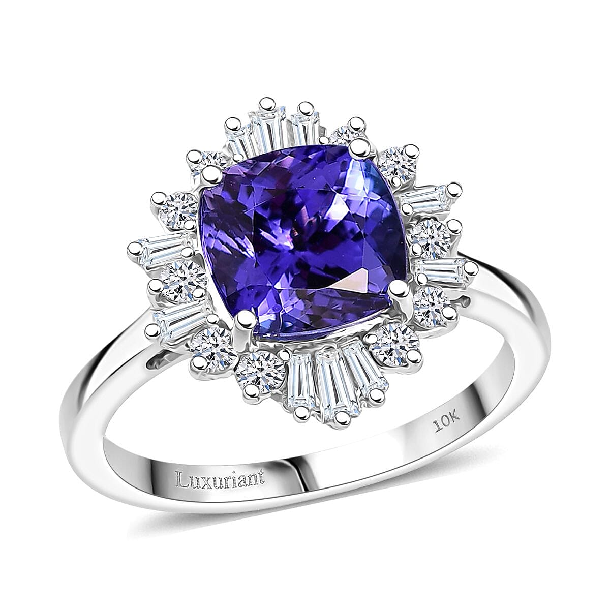 Doorbuster Certified and Appraised AAA Tanzanite and Luxuriant Lab Grown Diamond G-H SI 2.79 ctw Ring in 10K White Gold (Size 6.0) image number 0