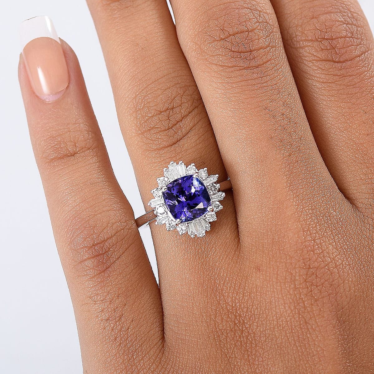  Certified and Appraised AAA Tanzanite and Luxuriant Lab Grown Diamond G-H SI 2.79 ctw Ring in 10K White Gold (Size 6.5) image number 2