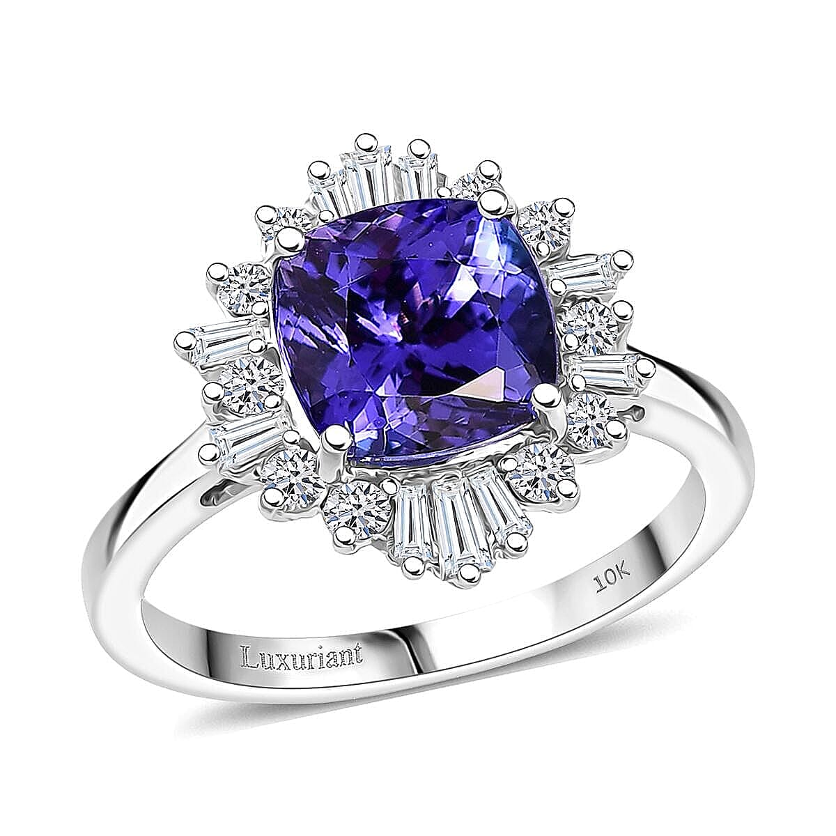  Certified and Appraised AAA Tanzanite and Luxuriant Lab Grown Diamond G-H SI 2.79 ctw Ring in 10K White Gold (Size 7.5) image number 0