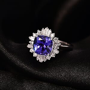 Certified and Appraised AAA Tanzanite and Luxuriant Lab Grown Diamond G-H SI 2.79 ctw Ring in 10K White Gold (Size 7.5)
