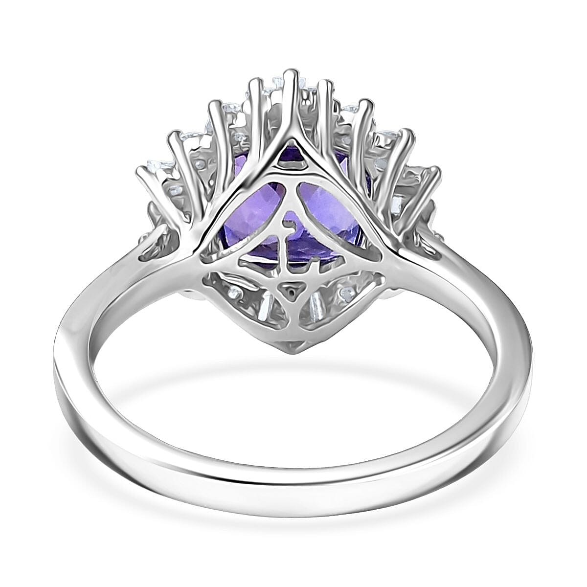 Doorbuster Certified and Appraised AAA Tanzanite and Luxuriant Lab Grown Diamond G-H SI 2.79 ctw Ring in 10K White Gold (Size 8.0) image number 4