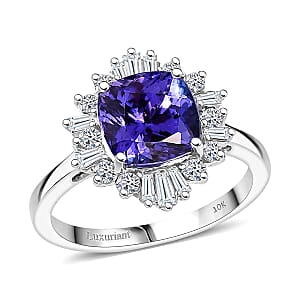 Certified and Appraised 10K White Gold AAA Tanzanite, Luxuriant Lab Grown Diamond (G-H, SI) (0.50 cts) Ring (Size 10.0) 2.79 ctw