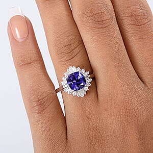  Certified and Appraised AAA Tanzanite and Luxuriant Lab Grown Diamond G-H SI 2.79 ctw Ring in 10K White Gold (Size 9.5)