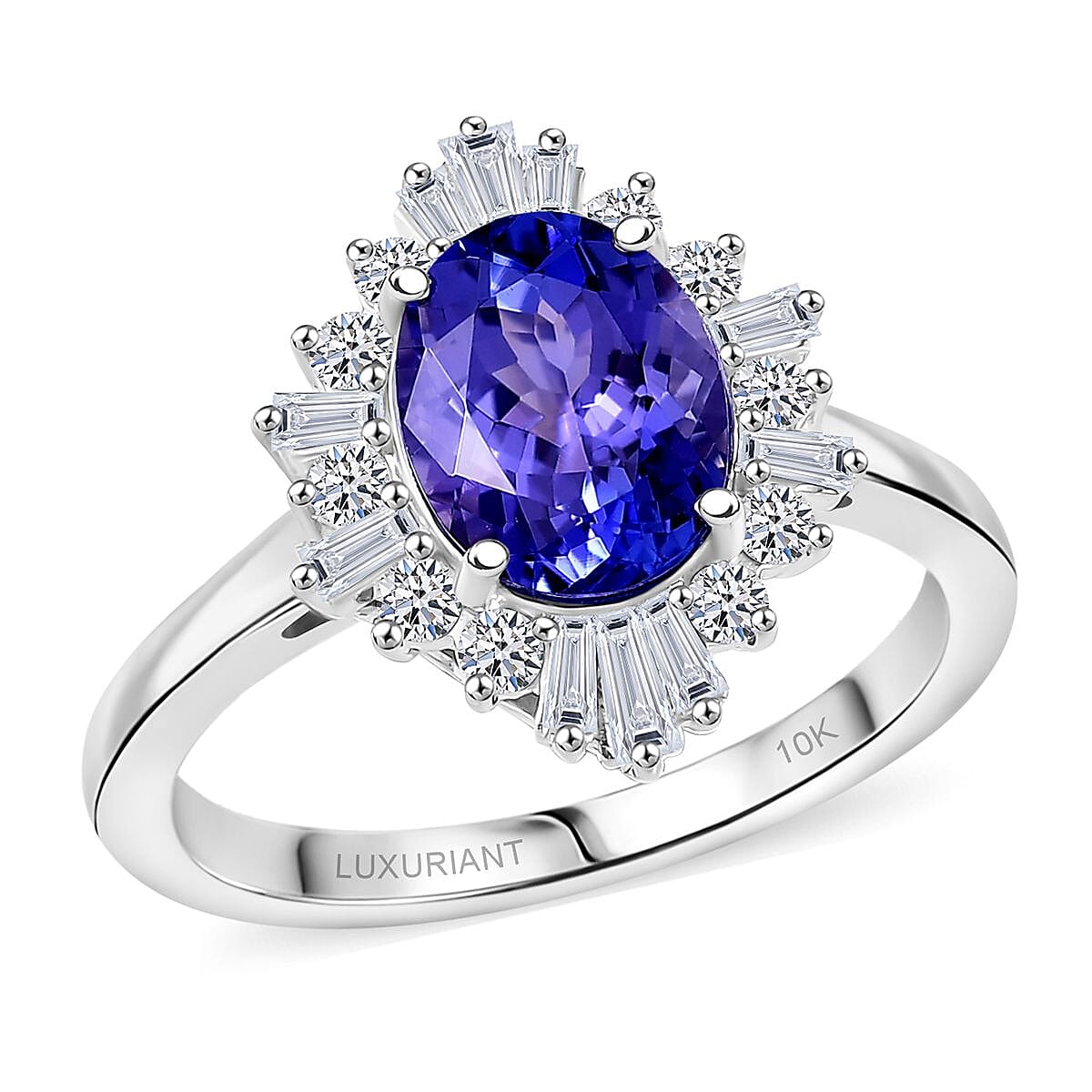 Certified and Appraised 10K White Gold AAA Tanzanite, Luxuriant Lab Grown Diamond (G-H, SI) (0.50 cts) Ring (Size 10.0) 2.79 ctw
