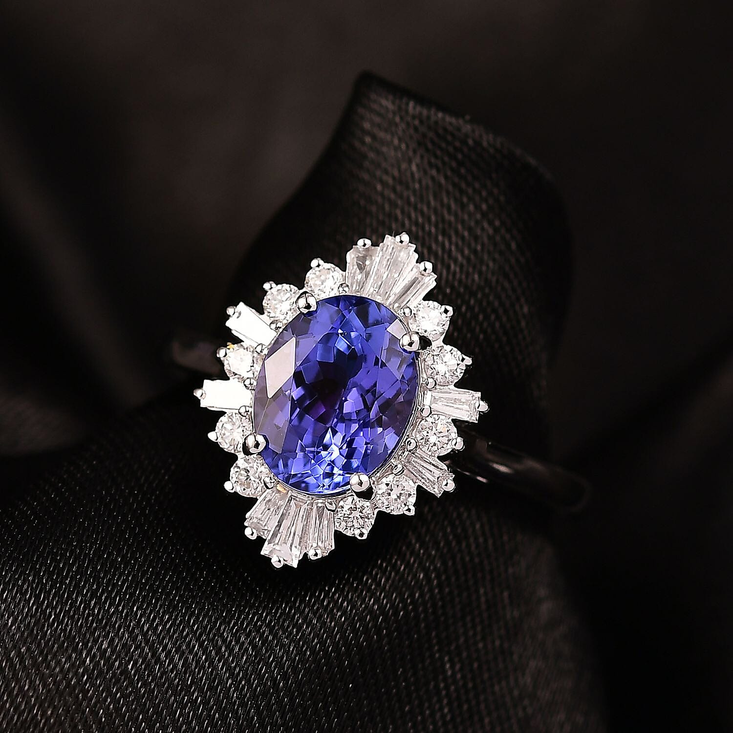 Certified and Appraised AAA Tanzanite and Luxuriant Lab Grown Diamond G-H SI 2.55 ctw Ring in 10K White Gold (Size 10.0)