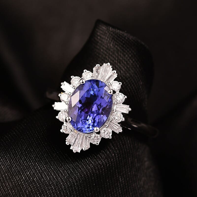 Certified and Appraised AAA Tanzanite and Luxuriant Lab Grown Diamond G-H SI 2.55 ctw Ring in 10K White Gold (Size 10.0)