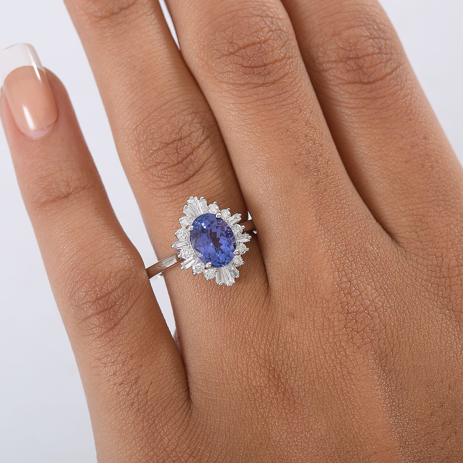 Certified and Appraised AAA Tanzanite and Luxuriant Lab Grown Diamond G-H SI 2.55 ctw Ring in 10K White Gold (Size 10.0)