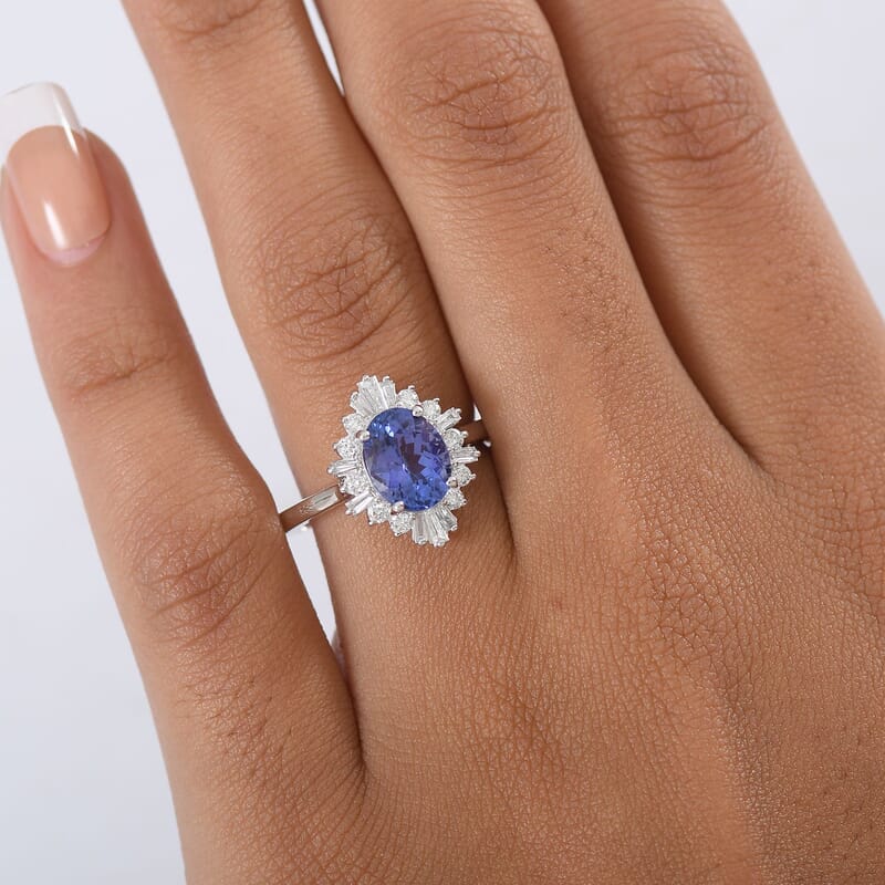 Certified and Appraised AAA Tanzanite and Luxuriant Lab Grown Diamond G-H SI 2.55 ctw Ring in 10K White Gold (Size 10.0)