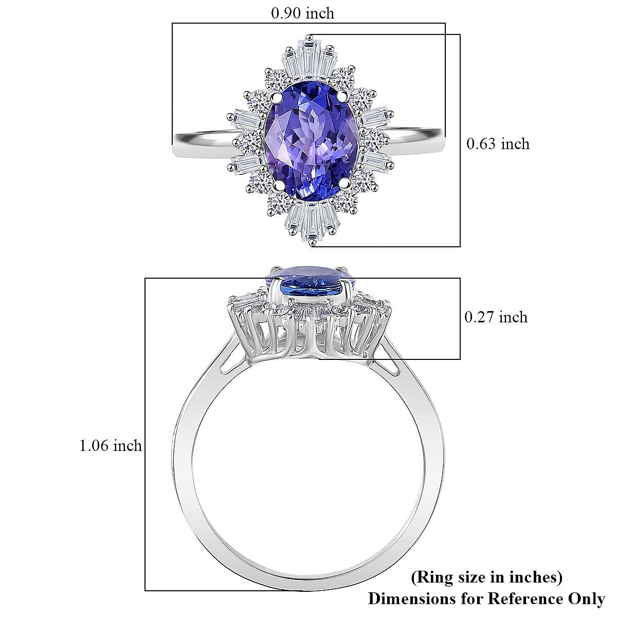 Certified and Appraised AAA Tanzanite and Luxuriant Lab Grown Diamond G-H SI 2.55 ctw Ring in 10K White Gold (Size 10.0)