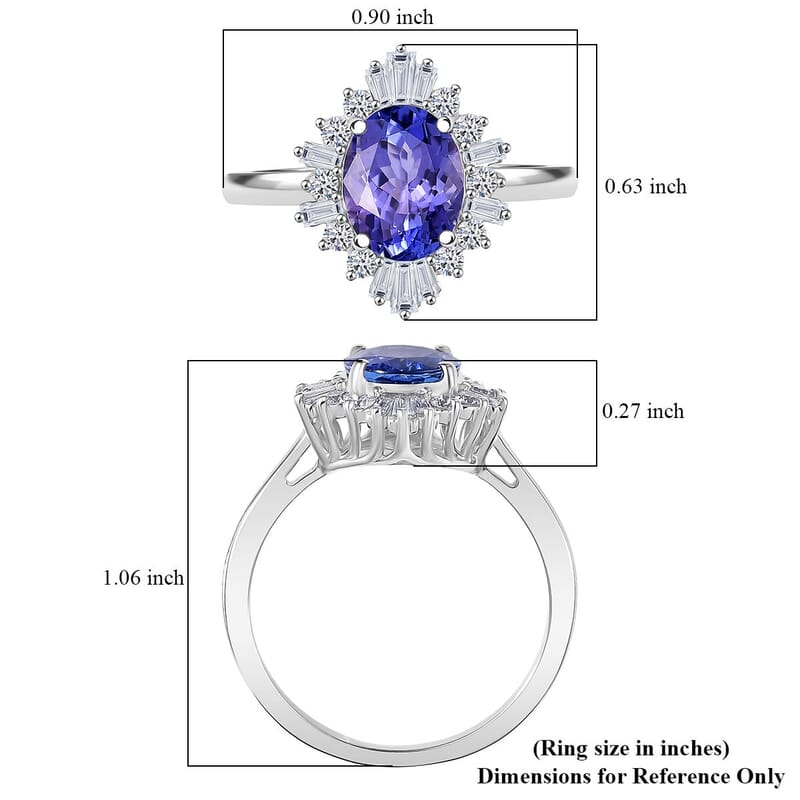 Certified and Appraised AAA Tanzanite and Luxuriant Lab Grown Diamond G-H SI 2.55 ctw Ring in 10K White Gold (Size 10.0)