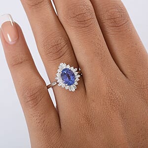  Certified and Appraised AAA Tanzanite and Luxuriant Lab Grown Diamond G-H SI 2.55 ctw Ring in 10K White Gold (Size 6.0)